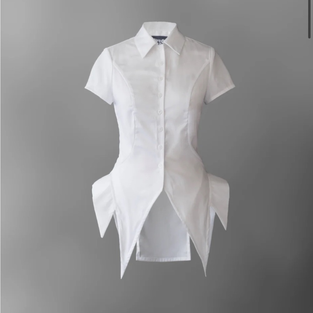 White Short Sleeve Button-Up Shirt Dress